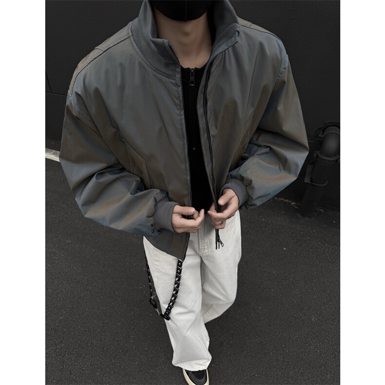 档口图炫彩缎面飞行夹克立领短款廓形美式棒球服J2591-P70,男装夹克,星座1213