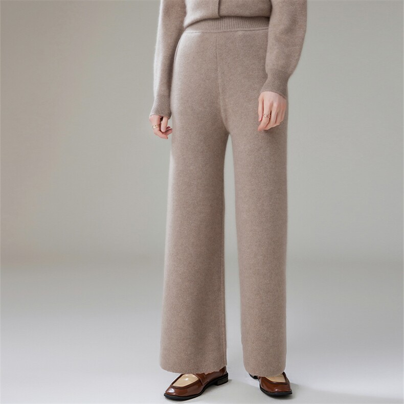 2025年秋季新款平面针织女士羊绒阔腿裤时尚休闲通勤百搭，女装休闲裤，珍丝贝尔