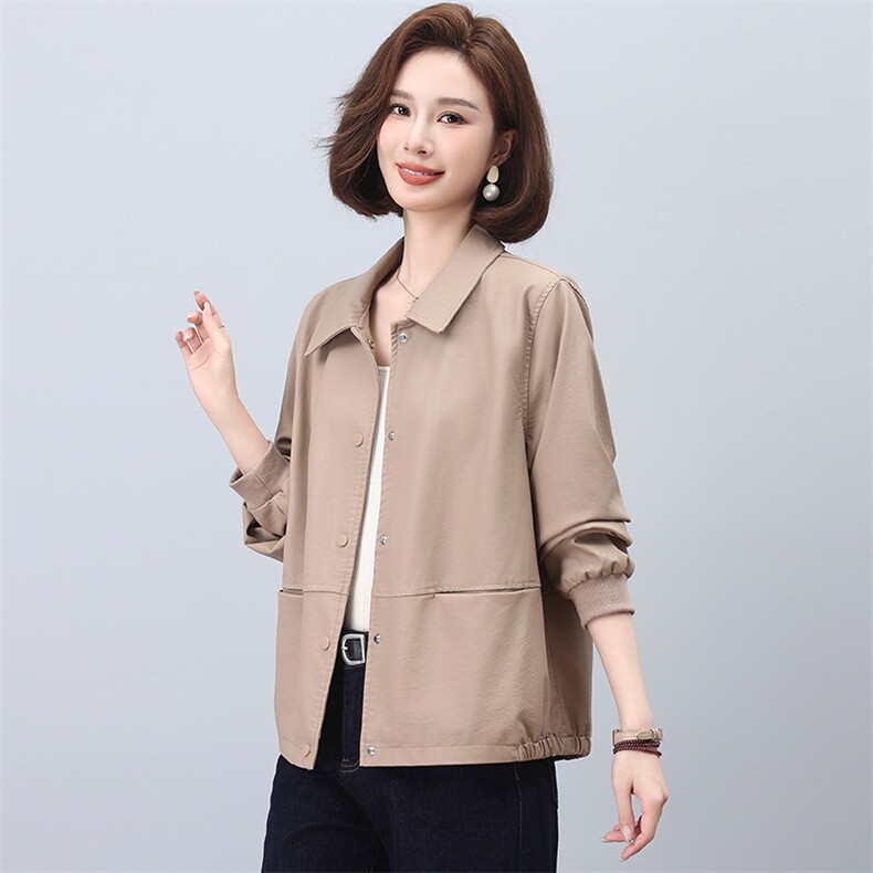 皮衣外套女2025春秋新款翻领休闲夹克,女装皮衣,忆绮罗
