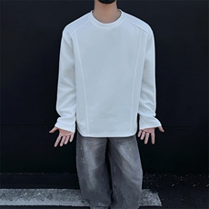 抖音得物品质美式高街重磅曼巴棉结构硬阔boxy版潮牌卫衣长袖T恤，男装T恤，电商A486-1