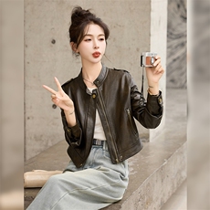 复古短款皮衣外套女2025春秋新款小个子修身洋气减龄百搭夹克上衣，女装皮衣，臻衣坊