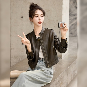 复古短款皮衣外套女2025春秋新款小个子修身洋气减龄百搭夹克上衣图片