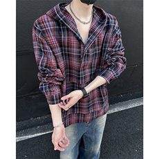 美式高街潮流格子衬衫潮牌宽松休闲上衣A086-CS2209-P38，男装衬衫，电商基地A086