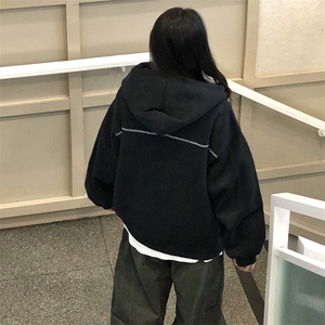 抖音得物高品质秋冬美式高街重磅结构辑明线纹理连帽卫衣外套W111图片