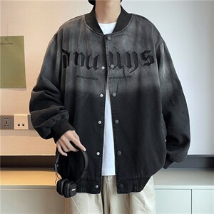 2023新款字母刺绣渐变棒球服男秋季水洗做旧情侣夹克 W5267-P68图片