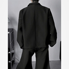 黑色短款垫肩西装外套男痞帅夹克老钱风穿搭dk西服W6555-P63，男装夹克，星座412-2