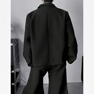 黑色短款垫肩西装外套男痞帅夹克老钱风穿搭dk西服W6555-P63图片