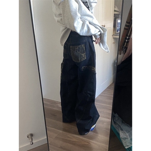 【有货】LBK611ZZ-特58 美式复古豹纹拼接大口袋工装弯刀牛仔裤图片