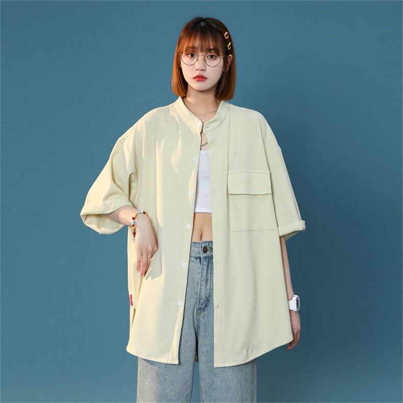 C6062/P45中性风冰丝高品质垂感宽松短袖衬衣男女衬衫潮大码控68图片