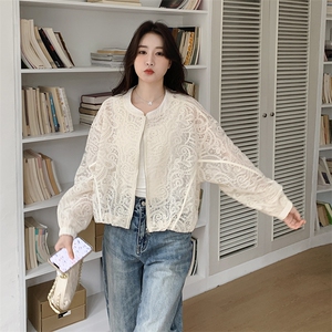 现货米杏色超好看时尚防晒蕾丝女2025早春新款韩版小个子别致上衣图片