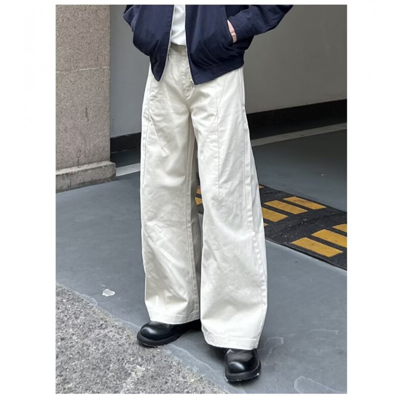 美式复古高街纯色秋季弯刀牛仔裤男女宽松休闲直筒阔腿裤,男装牛仔裤,星座506A