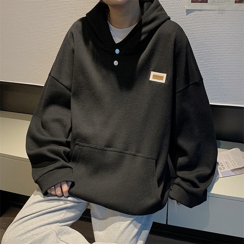 EQ179高克重港风潮流华夫格连帽套头卫衣男春季外套2024新款,男装卫衣,电商C306-1