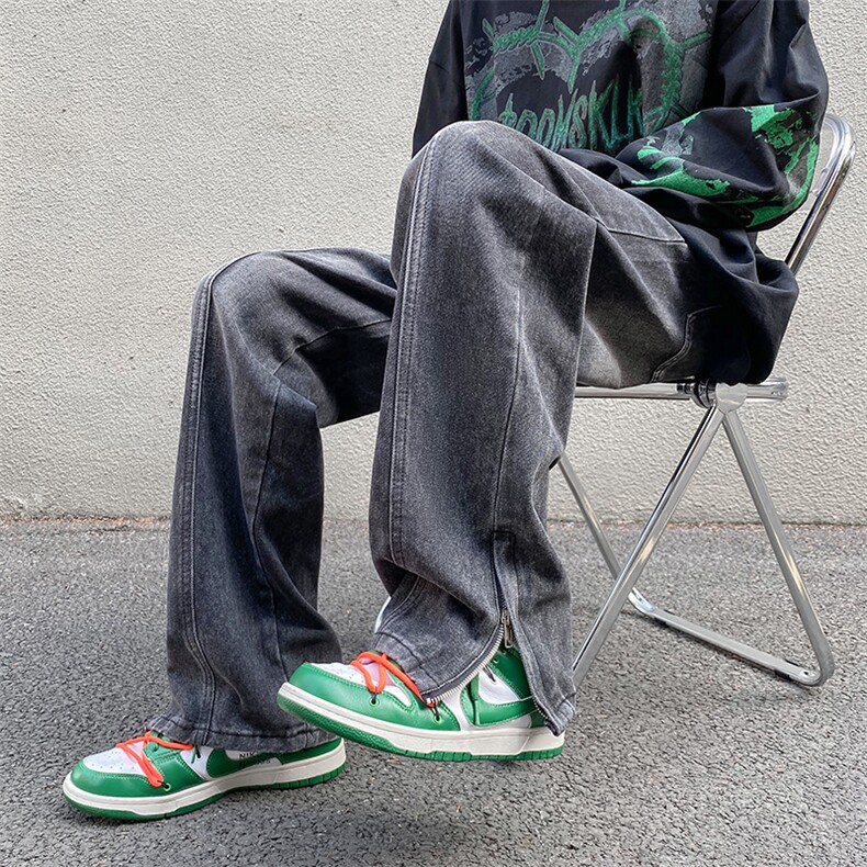 牛仔裤男高街vibe复古做旧直筒裤秋季美式宽松休闲裤子NK641-P45图片