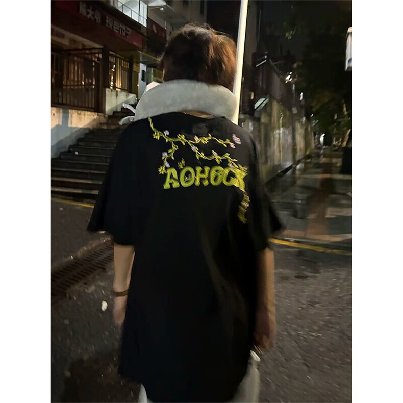 万针全刺绣工艺高品质260克双纱纯棉美式高街短袖T恤特P33,男装T恤,电商A486