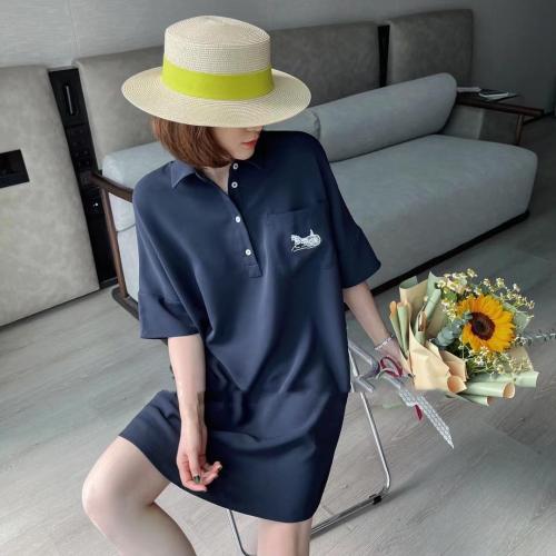 AX9606夏季新款气质2021宽松刺绣大版POLO领纯色连,女装,L·H·X