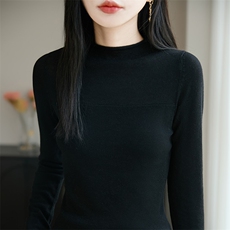 新款纯色圆领针织长袖套头上衣女时尚休闲，女装针织衫/毛衣，皓宇羊绒
