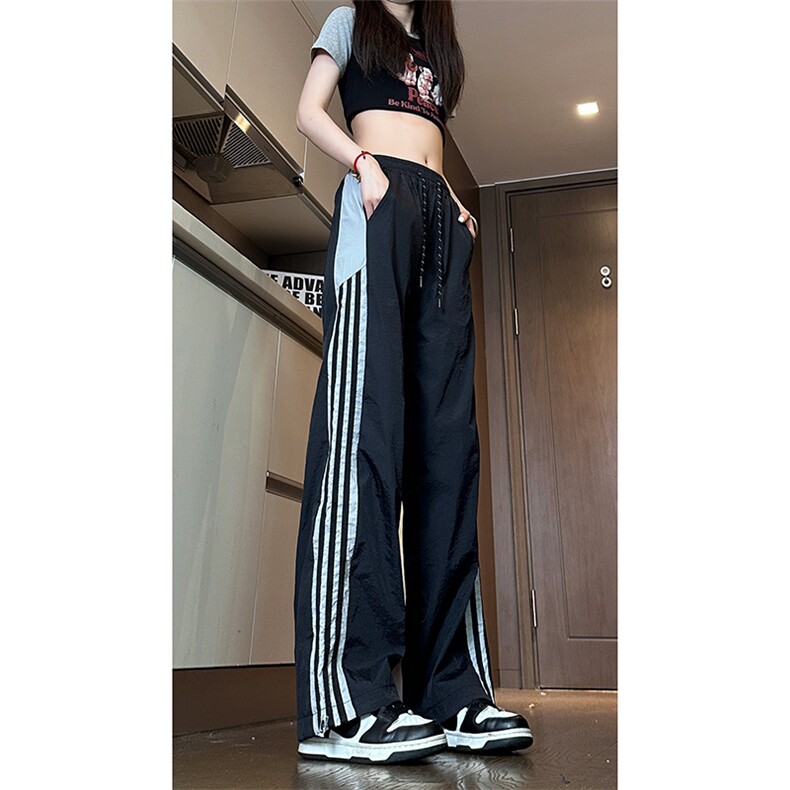 现货夏季速干情侣撞色拼接条纹休闲裤女运动长裤男K650-P45控68,男装休闲裤,星座205-5