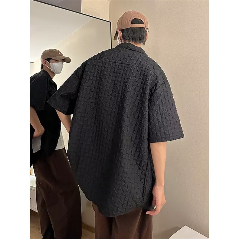 五分袖春夏季新款衬衫潮流慵懒男方领宽松型双拉链衬衫C654P42,男装衬衫,星座1116-2