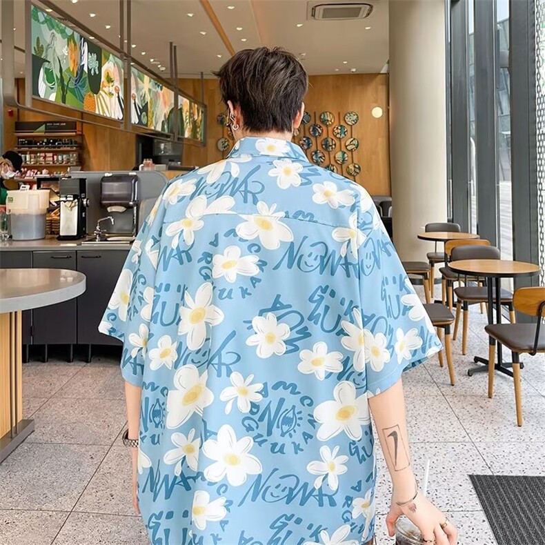 弹力布夏季男士印花短袖衬衫个性五分袖衬衣外套,男装衬衫,星座1013