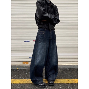 潮流刺绣男女拖地长裤弯刀牛仔裤宽松休闲阔腿裤子K7128-P48网图图片