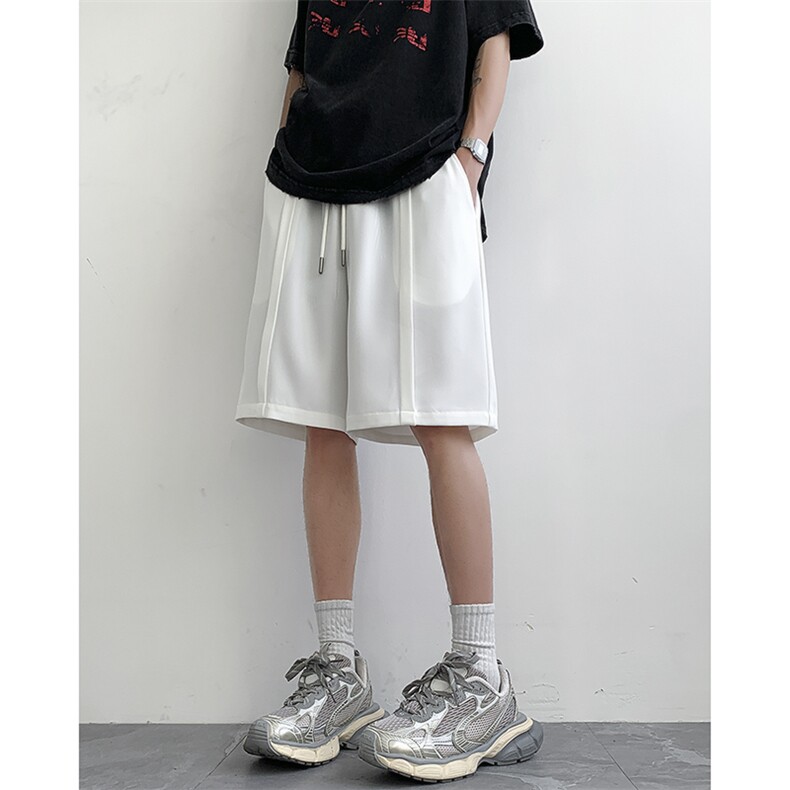 2025春夏新款冰丝塔克条拼接短裤宽松 M~4XL XZ604-DK207-P35控48图片