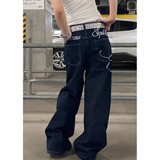 覆古字母刺绣牛仔裤男女宽松休闲百搭显瘦直筒长裤N56，男装牛仔裤，星座1116A（原606A-3）