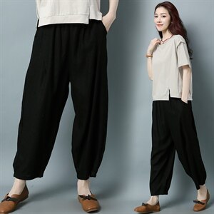 2025夏季新款中年妈妈小个子棉麻宽松休闲薄款洋气减龄,女装休闲裤,阿丹