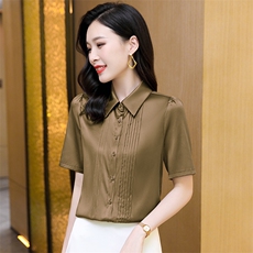 高档大牌红色真丝衬衫女士长袖上衣重磅桑蚕丝衬衣气质设计感秋装，女装衬衫，阿舍尔精品