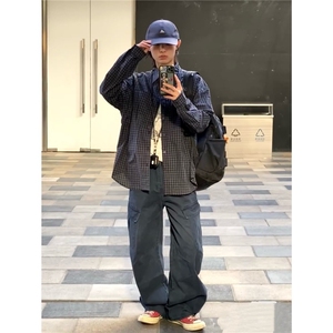 【有货】DK395-P40美式复古格子长袖衬衫男女休闲潮流宽松衬衣图片