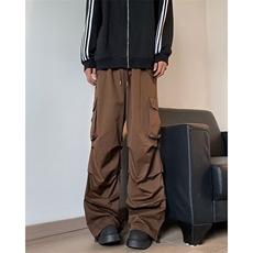 潮美式粉色工装裤男褶皱设计百搭街舞裤子户外运动登山伞兵裤子，男装休闲裤，星座601-1