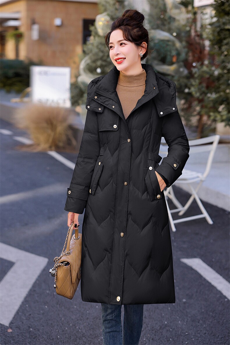 长款羽绒服女冬2024新款韩版加厚连帽过膝白鸭绒高级感炸街外套,女装羽绒服,尚洛菲