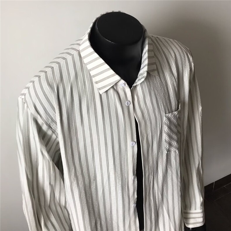 591-P43秋季新款竖条纹衬衫男女日系复古痞帅高级感宽松休闲,男装衬衫,电商B323A