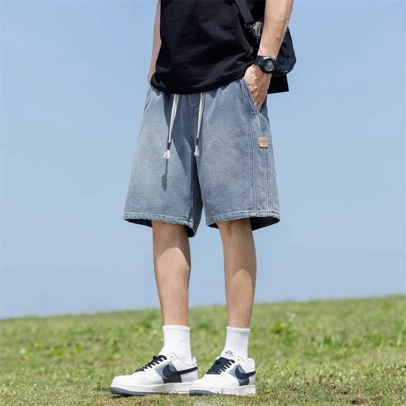 宽松直筒牛仔短裤男休闲百搭松紧中裤日系薄款夏季新款潮牌五分裤图片