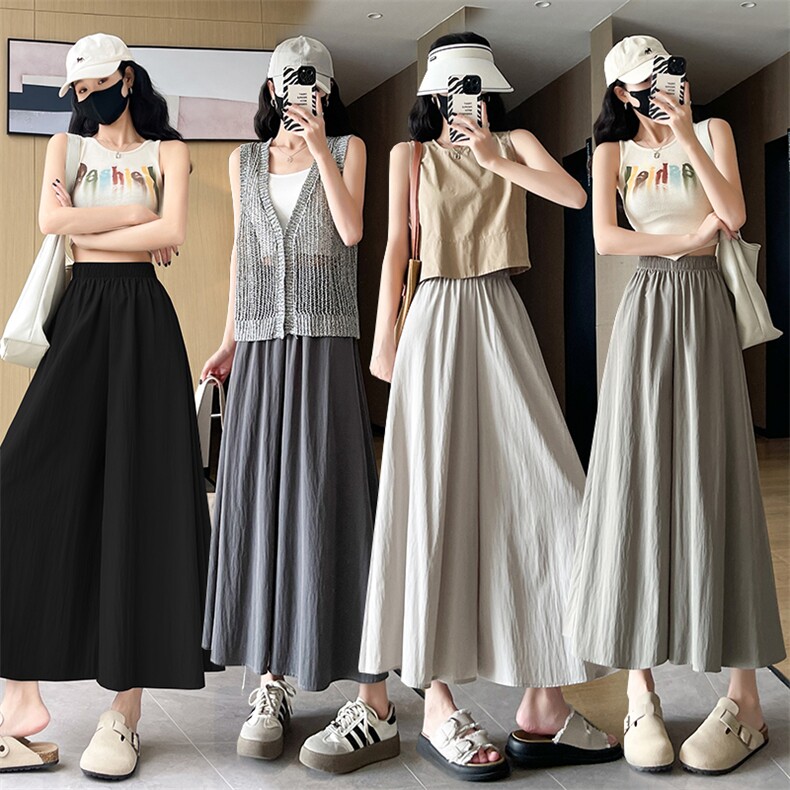 冰丝棉麻阔腿裤女夏季高腰垂感宽松休闲大摆慵懒奶芙裤山本裤，女装休闲裤，梦白服饰厂