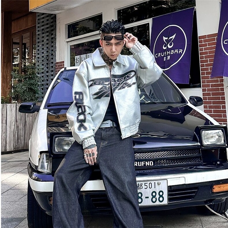 W11101-P90网图现货春季新款美式PU皮高街重工刺绣夹克机车外套,男装夹克,星座1608