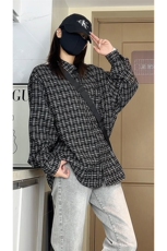复古宽松休闲细格子衬衫男薄款长袖百搭外套C2261-特价P42，男装衬衫，电商A007