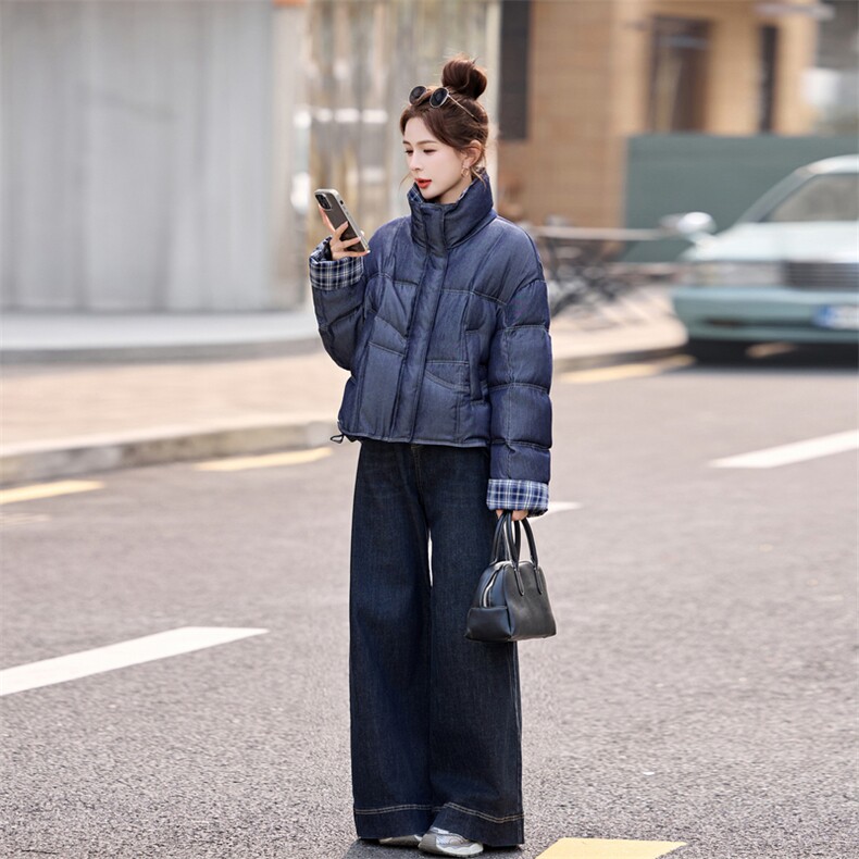 【现货！！！！】软糯牛仔羽绒服女式外套,女装羽绒服,素月