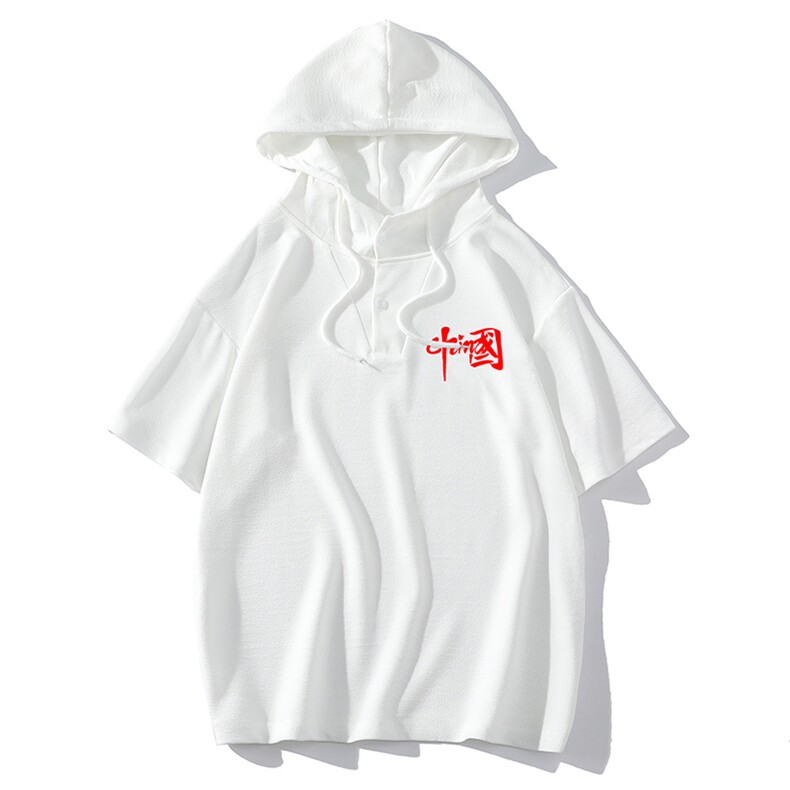 LD54276-P45连帽短袖t恤男大码胖子带帽五分袖中袖,男装T恤,电商A040