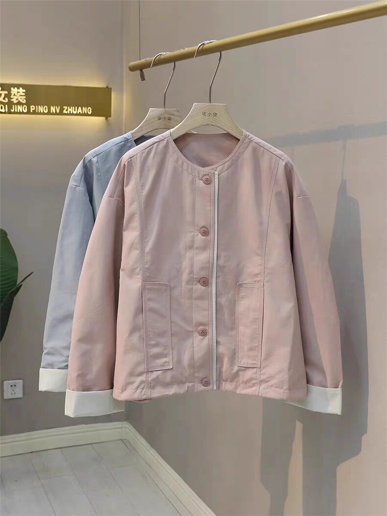2025简约百搭韩系外贸原单撞色休闲夹克服,女装短外套,雪兔电商全品类