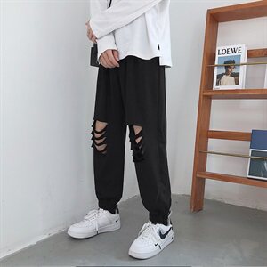 20港风秋冬破洞九分裤中性风卫裤束脚裤长裤子504-K2059-P50图片