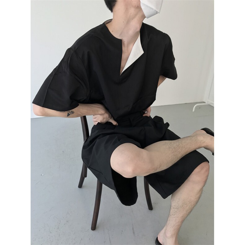 24夏季中式开口圆领衬衫高级感polo潮牌休闲短袖衫-CS527-网络图,男装T恤,星座1002-2