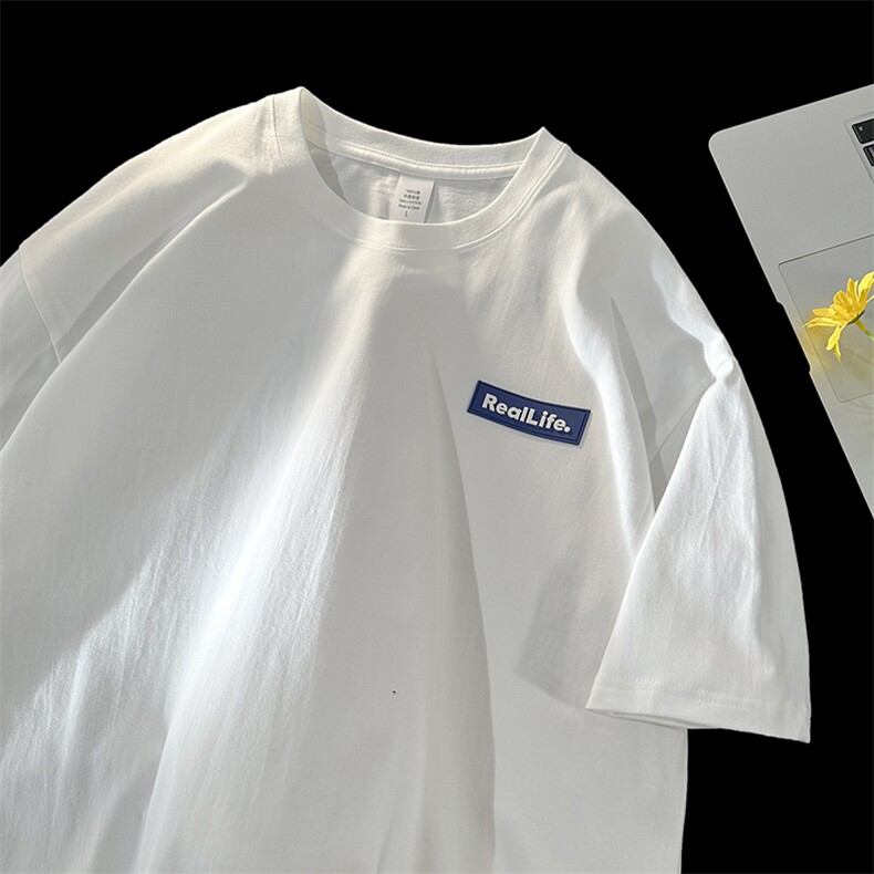 EQ241*硅胶标纯棉短袖T恤男女学院风情侣装夏季暖光平铺图，男装T恤，电商C306-1