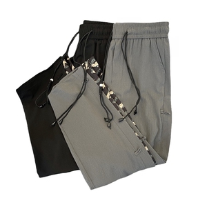 新中式风盘扣休闲裤女夏季潮牌拼接设计感宽松阔腿直筒长裤子图片