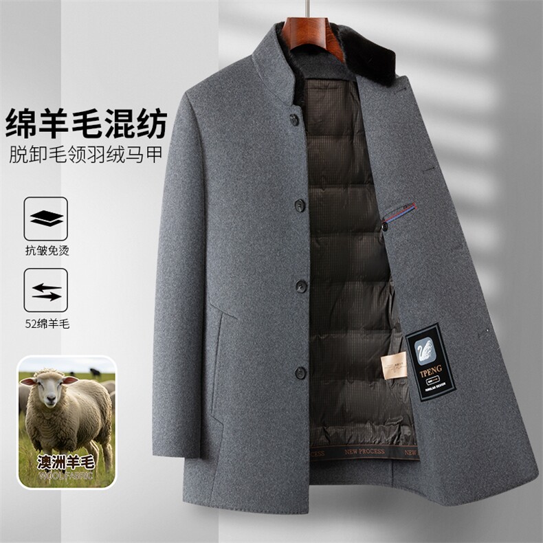 5815-70毛 水貂毛领 可脱卸马甲羽绒内胆 两色 爸爸装P340图片