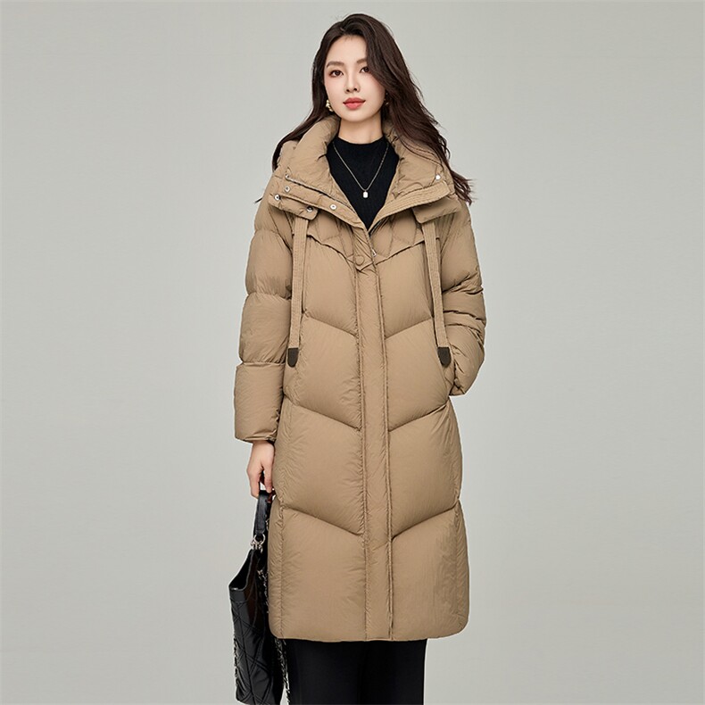 长款连帽羽绒服过膝高级感时尚高端白鸭绒外套女冬,女装羽绒服,阿舍尔精品