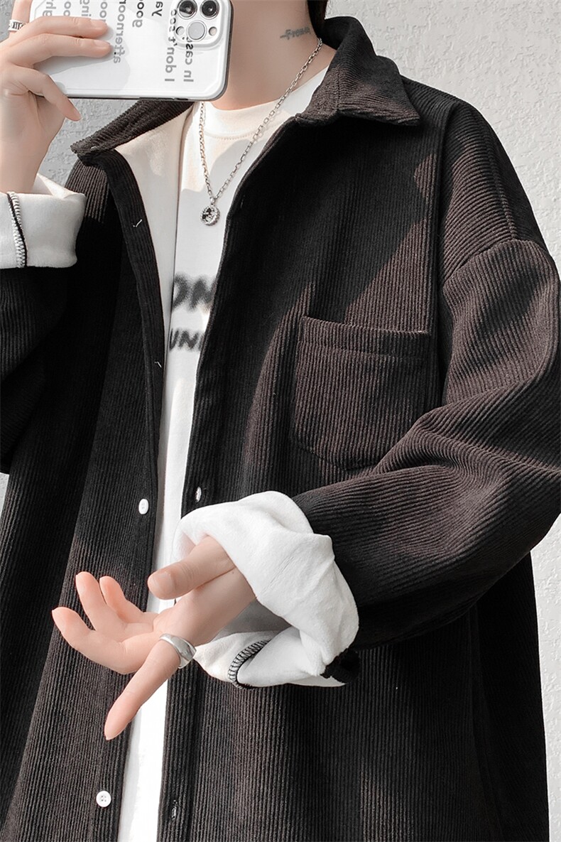 8XL-M灯芯绒加厚加绒长袖衬衫男加肥加大码衬衫外套CS501P65控78,男装衬衫,电商D206-1
