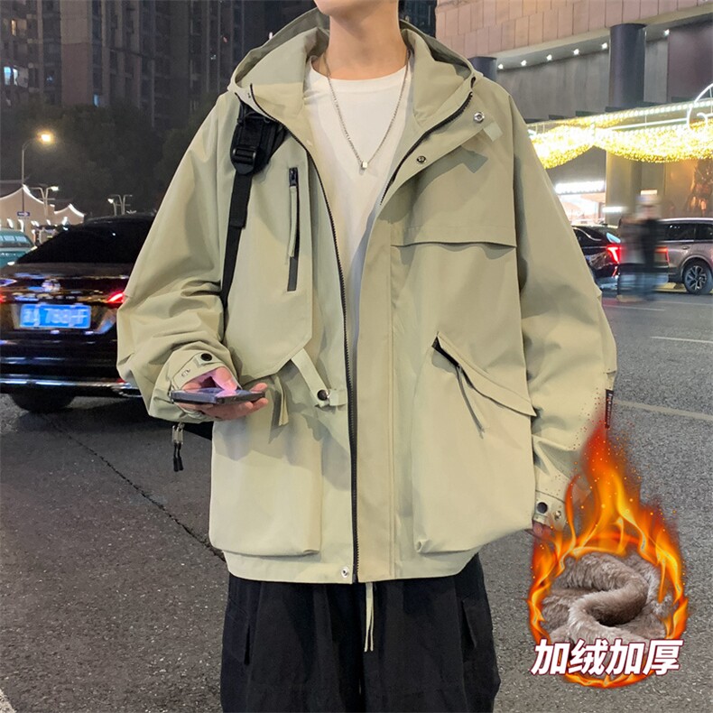 AJ136-P98冬季加绒加厚连帽冲锋衣防风防水插色拼接棉衣外套,男装棉衣,星座109