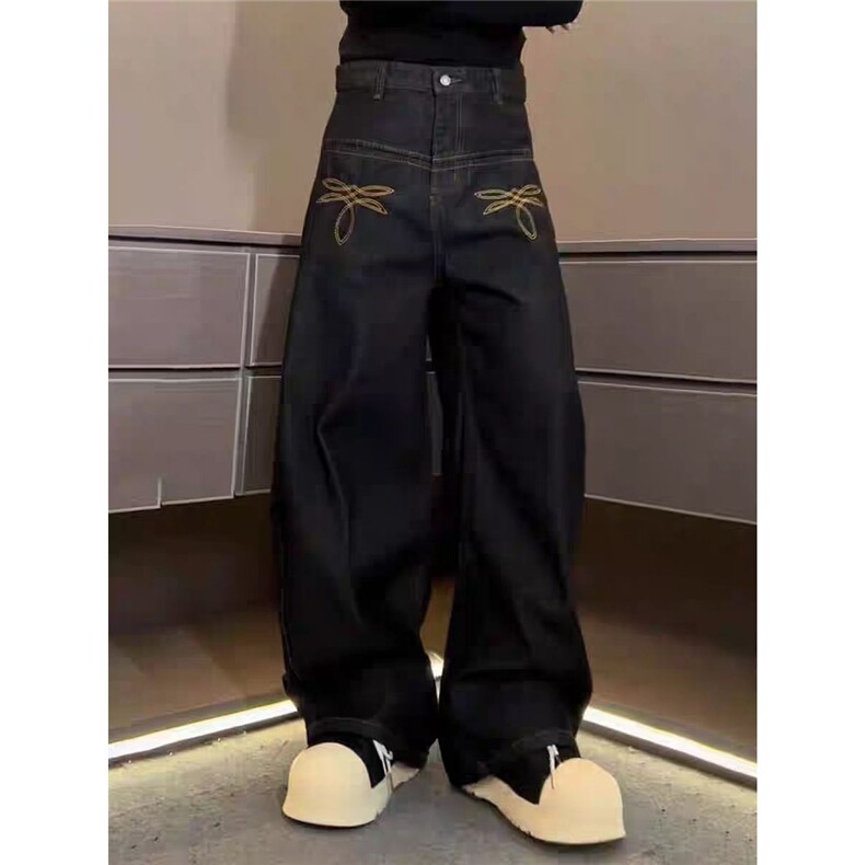 网图轻奢男装春季休闲裤黑牛立体弯刀牛仔裤宽松A025-CN6416-P60,男装牛仔裤,电商A025