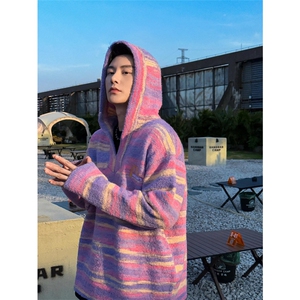 网图有货 美式复古条纹连帽卫衣男女针织刺绣套头毛衣 A1058-P53图片