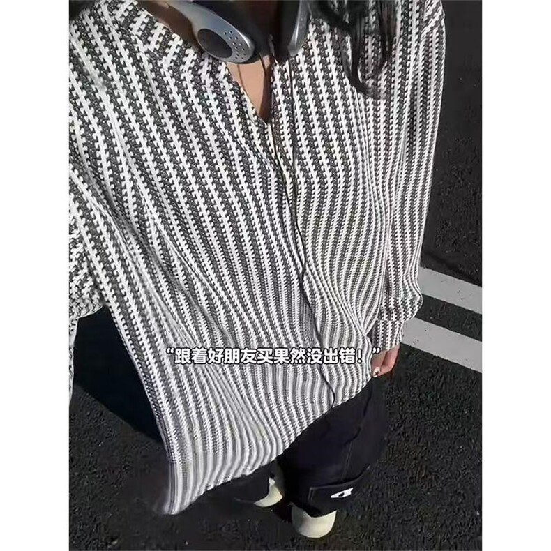 美式高街千鸟格子长袖T恤男女亨利V领英伦雅痞休闲宽松长袖打底衫图片